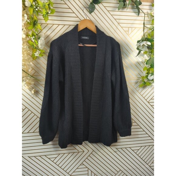 NADAAM Women's Wool Cashmere Boucle Knit Cardigan Black Open Front Size XS - Picture 2 of 7
